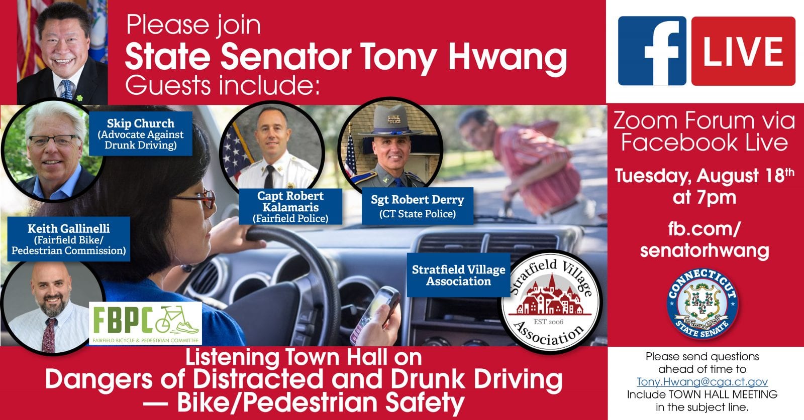 Sen. Tony Hwang moderates Informational Town Hall on the dangers of Distracted Driving, Bike/Pedestrian & Drunk Driving - CT Senate Republic