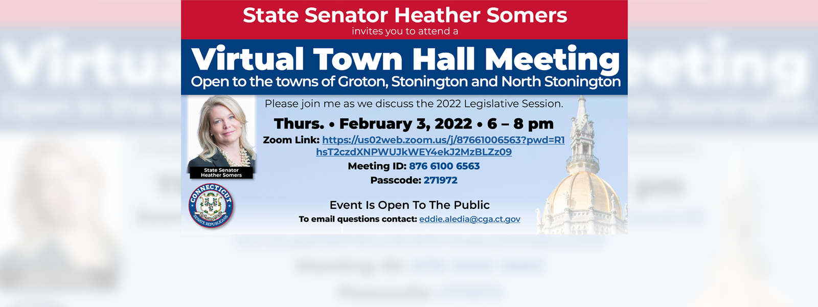 Somers to Host Thursday, Feb. 3 Meeting for Groton, Stonington, N. Stonington Residents - CT Senate Republic