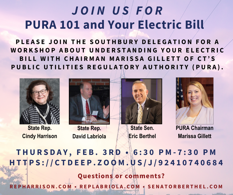 Join Sen. Berthel & Southbury Delegation on Feb. 3: PURA 101 & Your Electric Bill - CT Senate Republic