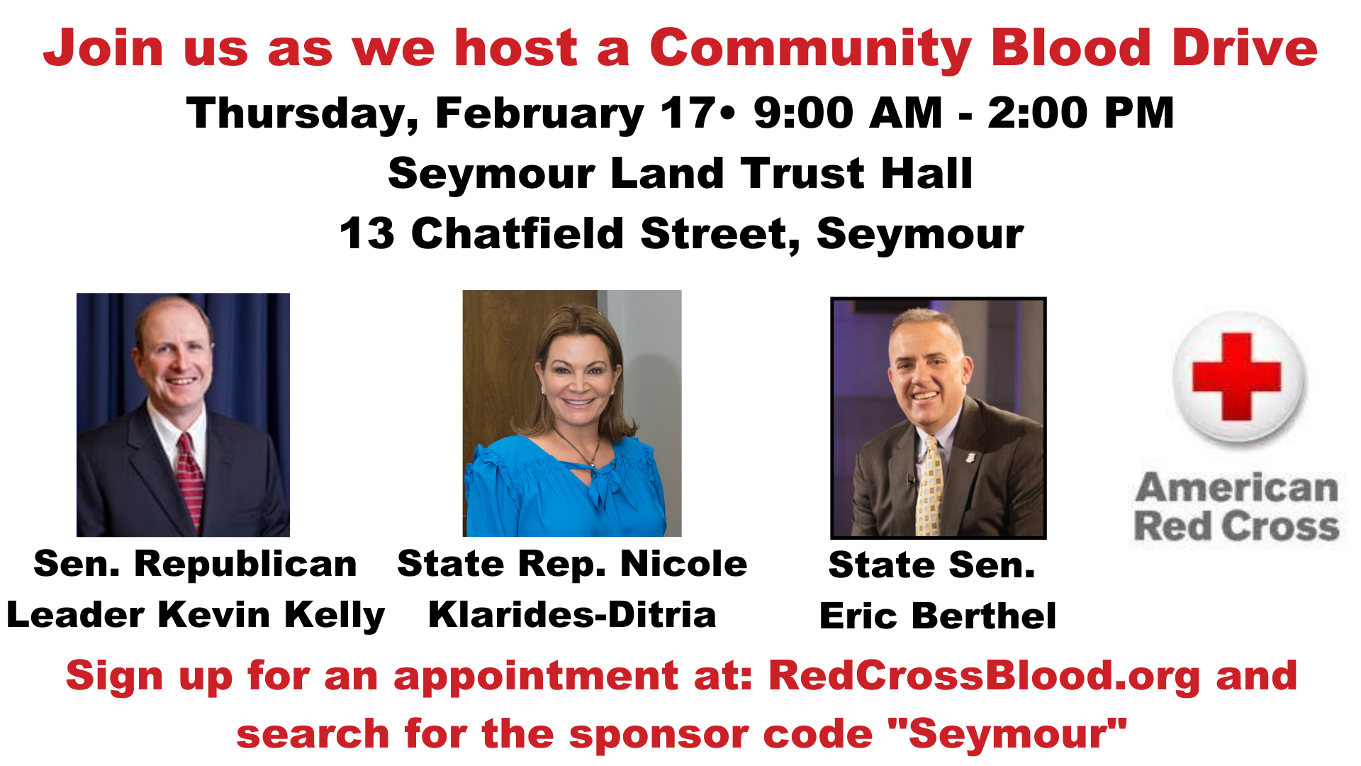 Kelly, State Legislators to Host American Red Cross Blood Drive in Seymour - CT Senate Republic