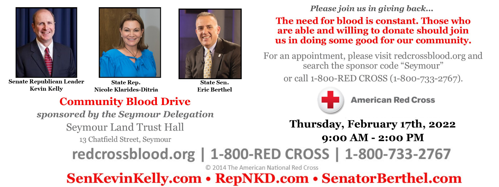 Community Blood Drive w/Sen. Berthel, Seymour Delegation - CT Senate Republic
