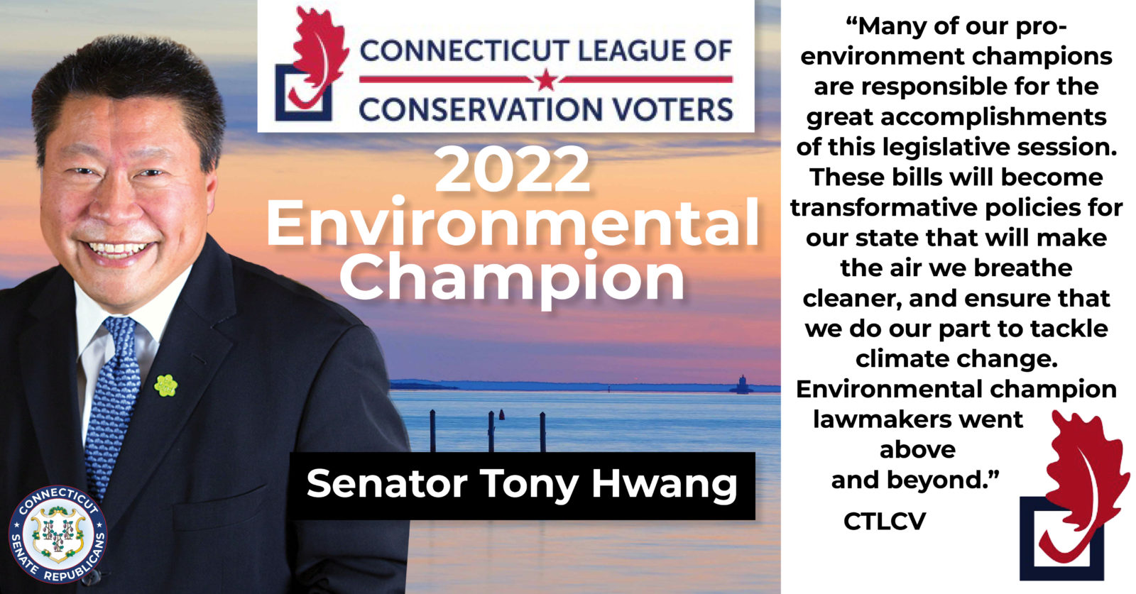 Sen. Tony Hwang Again Named “Environmental Champion” - CT Senate Republic