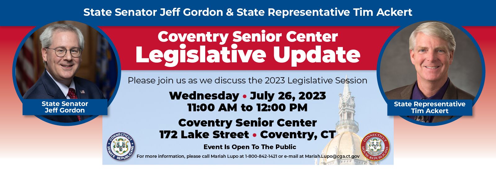 Coventry Senior Center Legislative Update – July 26 - CT Senate Republic