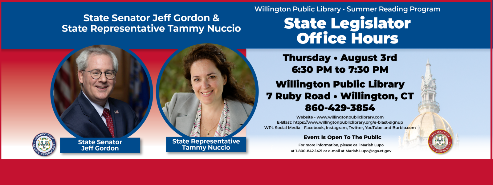 Willington Public Library Office Hours – Aug. 3 - CT Senate Republic