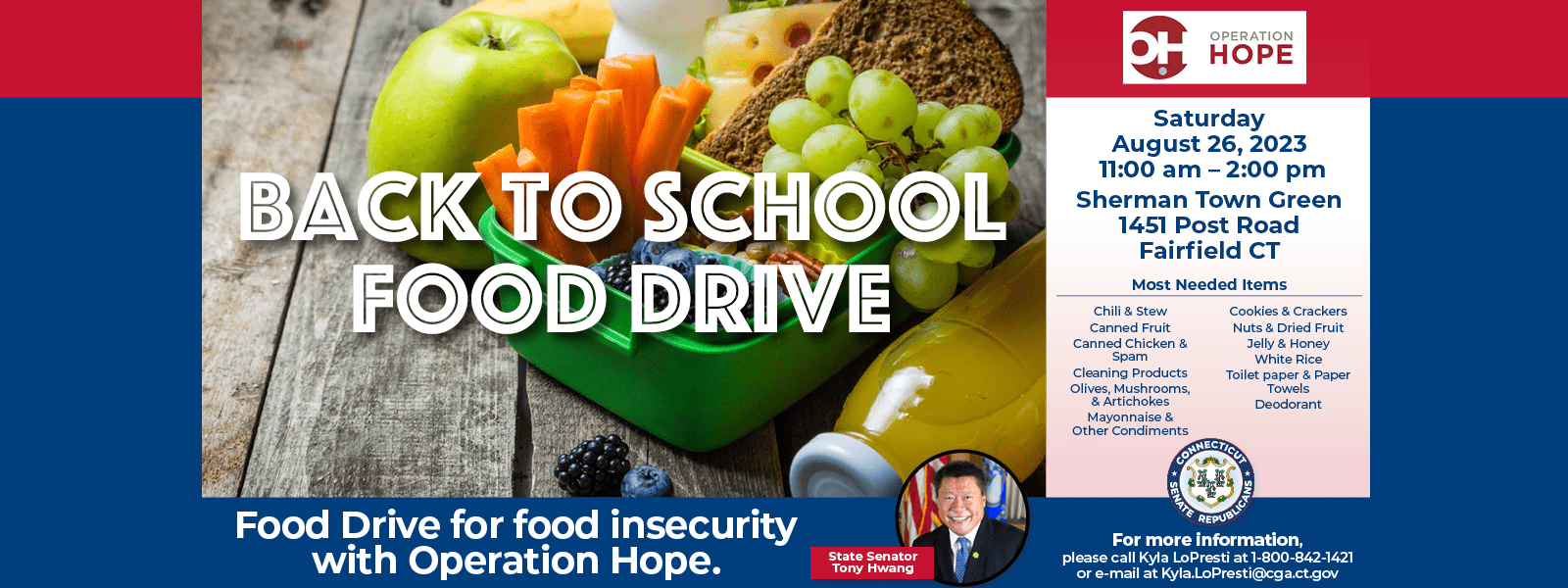 Mark your calendars for our food drive! - CT Senate Republic