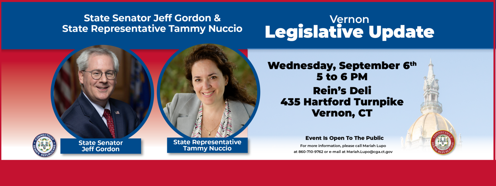 Join us in Vernon for a Legislative Update - CT Senate Republic
