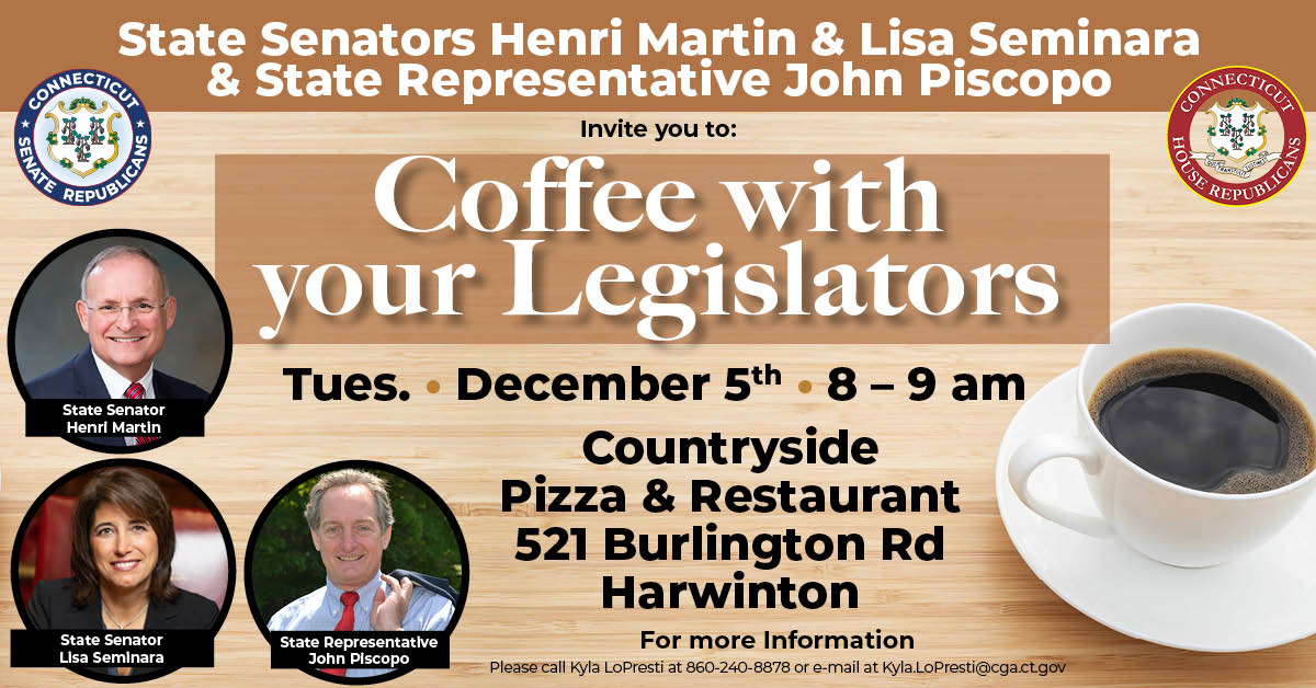 Tuesday in Harwinton: Lawmakers host 8 a.m. coffee hour - CT Senate Republic