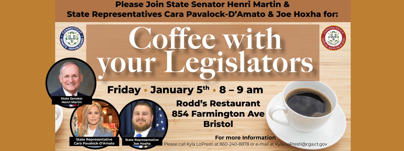 Coffee with  your Legislators  |  Rodd’s Restaurant  |  1-5-24 - CT Senate Republic