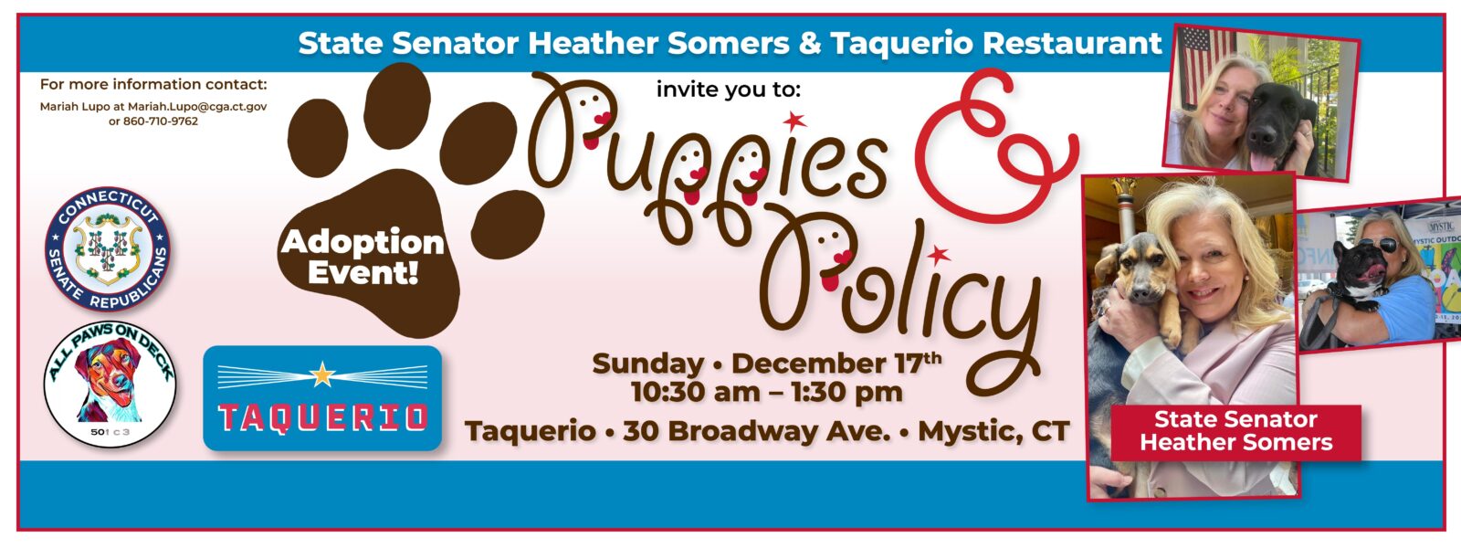Senator Somers & All Paws on Deck Host “Puppies & Policy” - CT Senate Republic