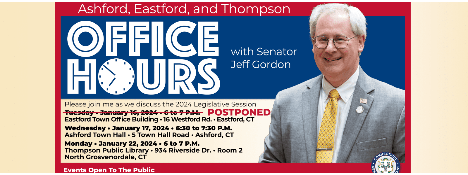 Join Me for Office Hours: Eastford, Ashford & Thompson - CT Senate Republic