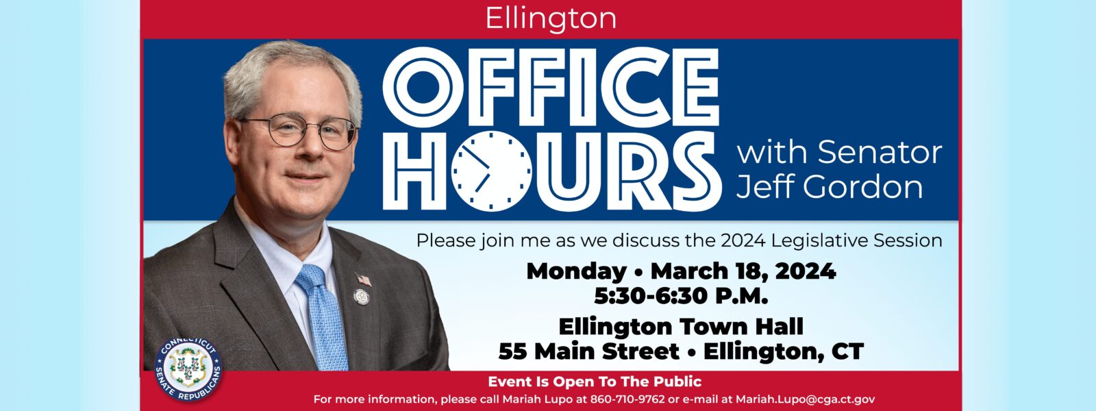 Join Me in Ellington: Office Hours on March 18 - CT Senate Republic