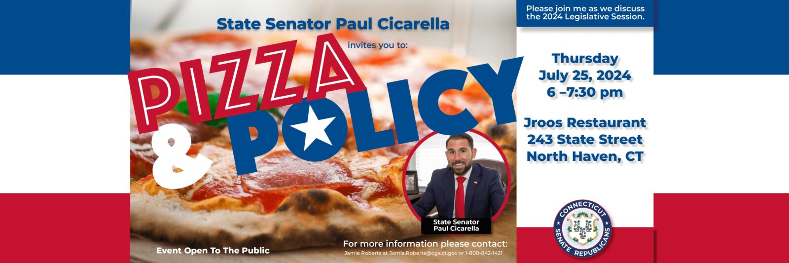 Join Me in North Haven: Pizza & Policy on July 25 - CT Senate Republic