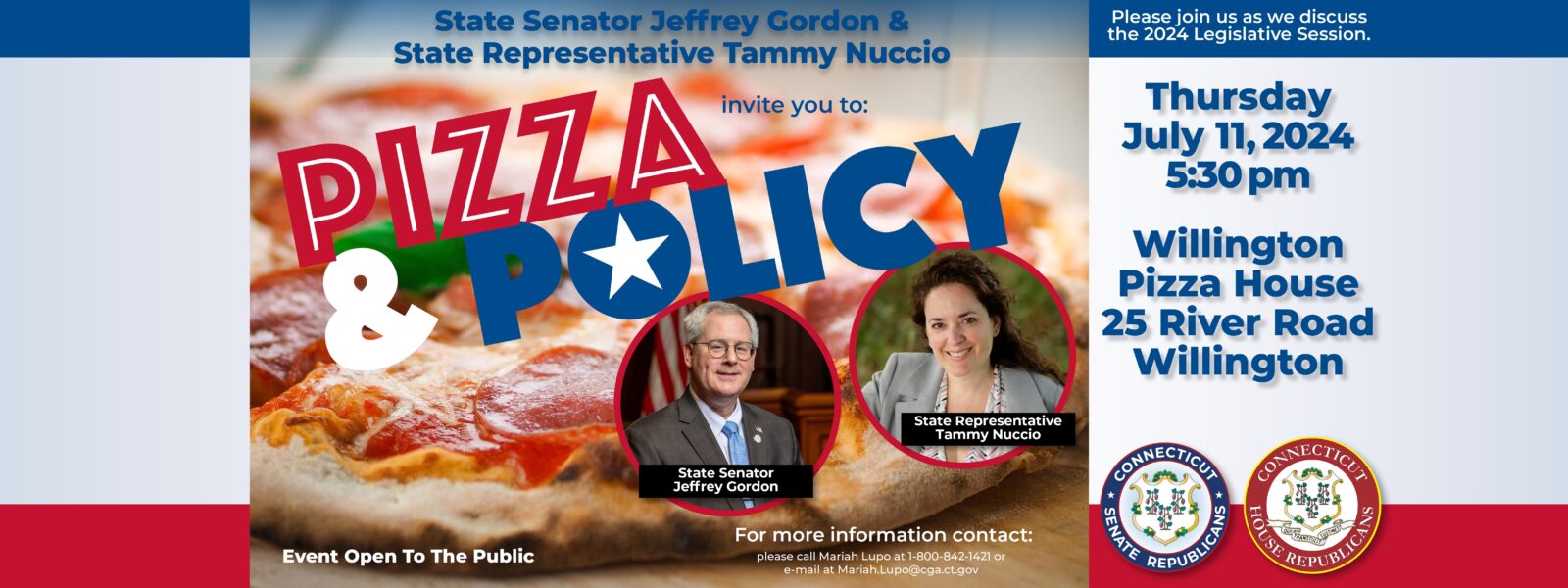Pizza & Policy at Willington Pizza | July 11 - CT Senate Republic