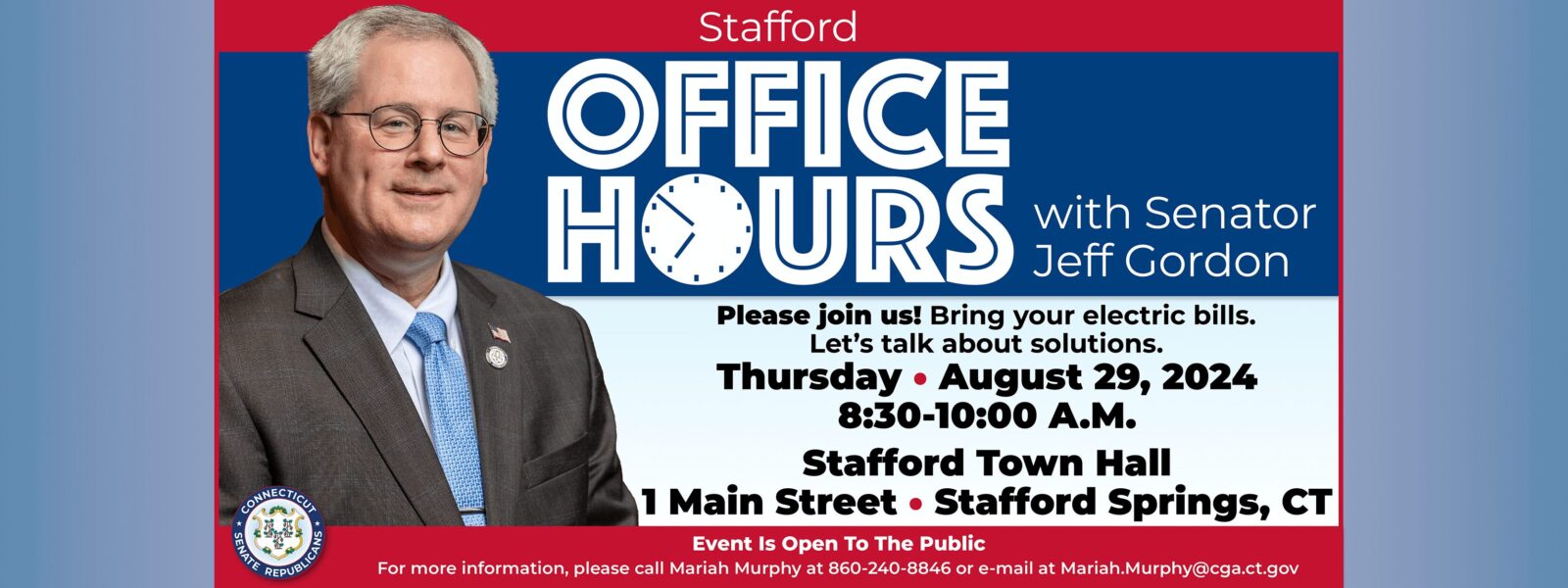 Join Me in Stafford on August 28: Office Hours - CT Senate Republic