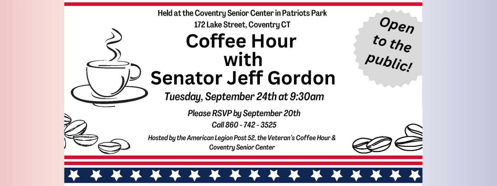 Coffee Hour @ Coventry Senior Center | Sept. 24 - CT Senate Republic