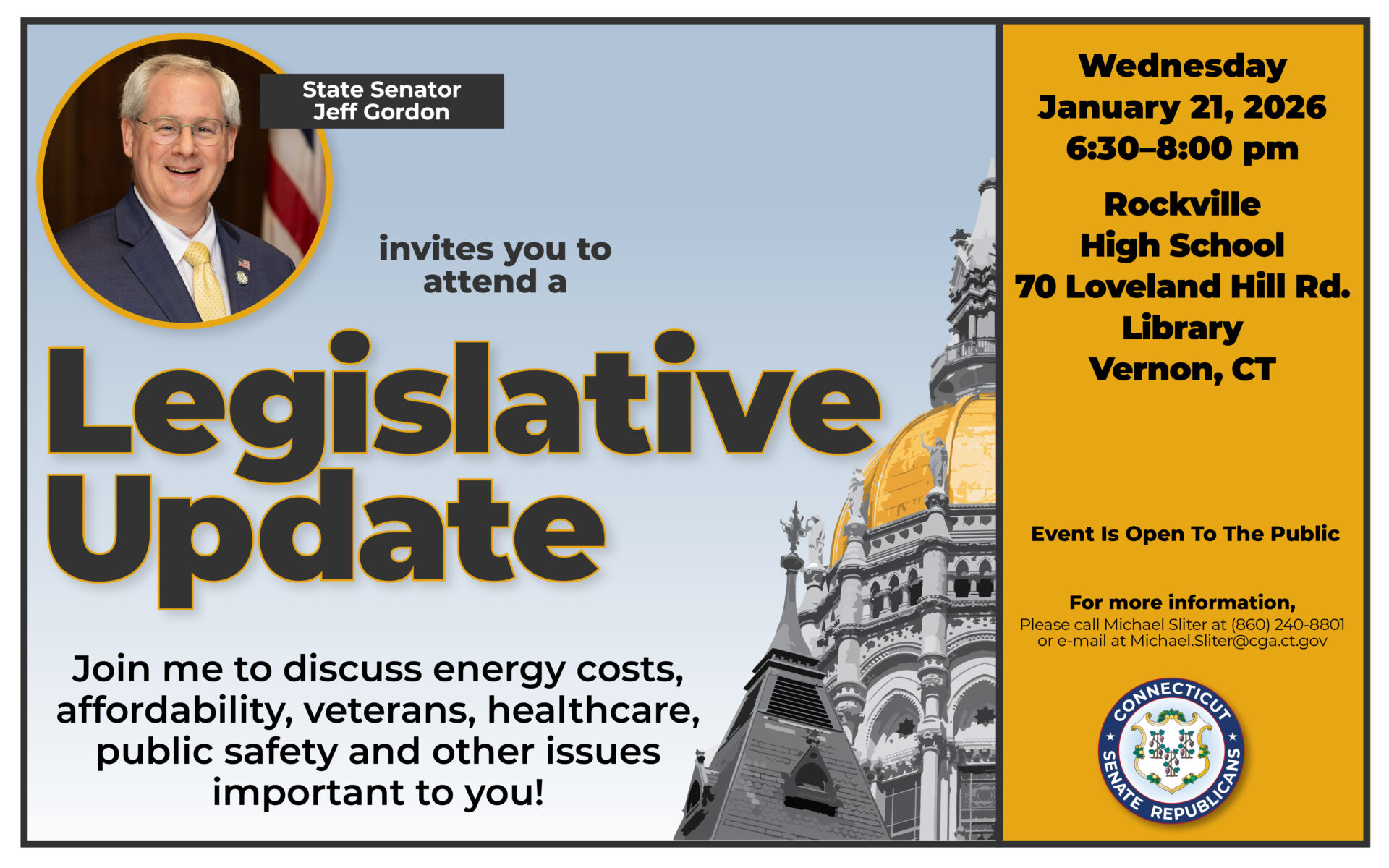 Senator Jeff Gordon invites you to attend a Legislative Update in Vernon! - CT Senate Republic