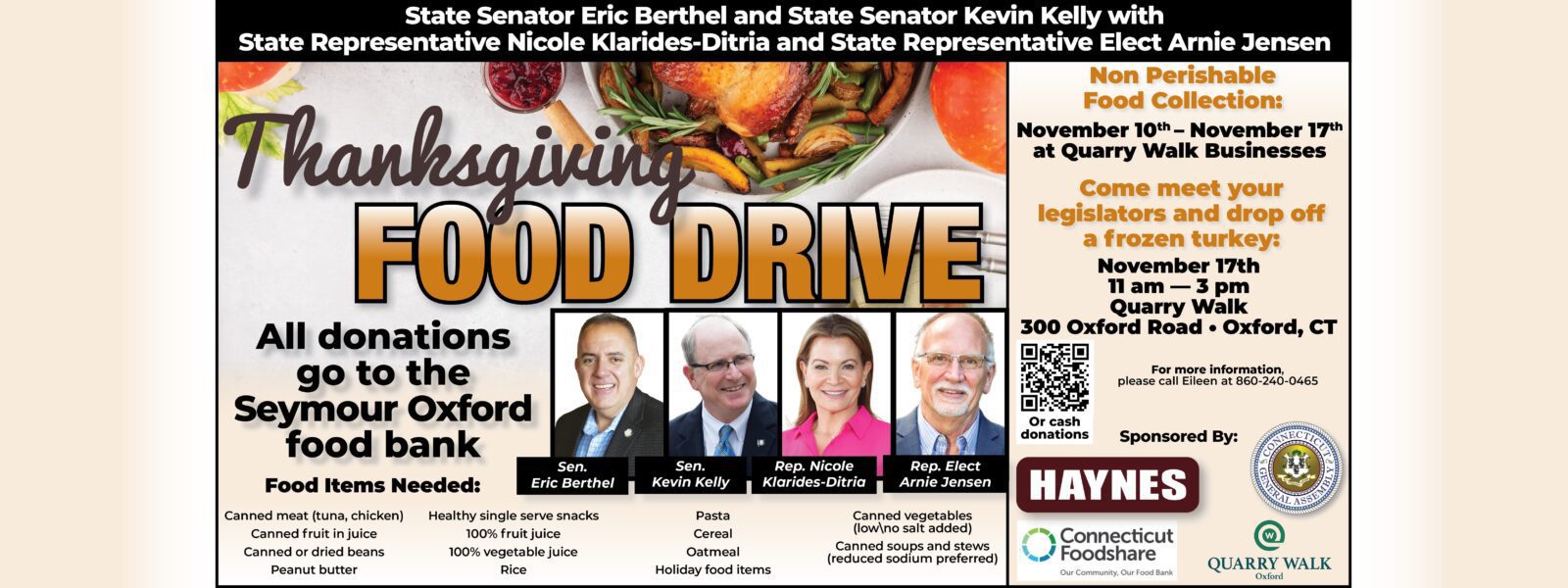 Thanksgiving Food Drive & Turkey Donation at Seymour-Oxford Food Bank (Nov. 17) - CT Senate Republic
