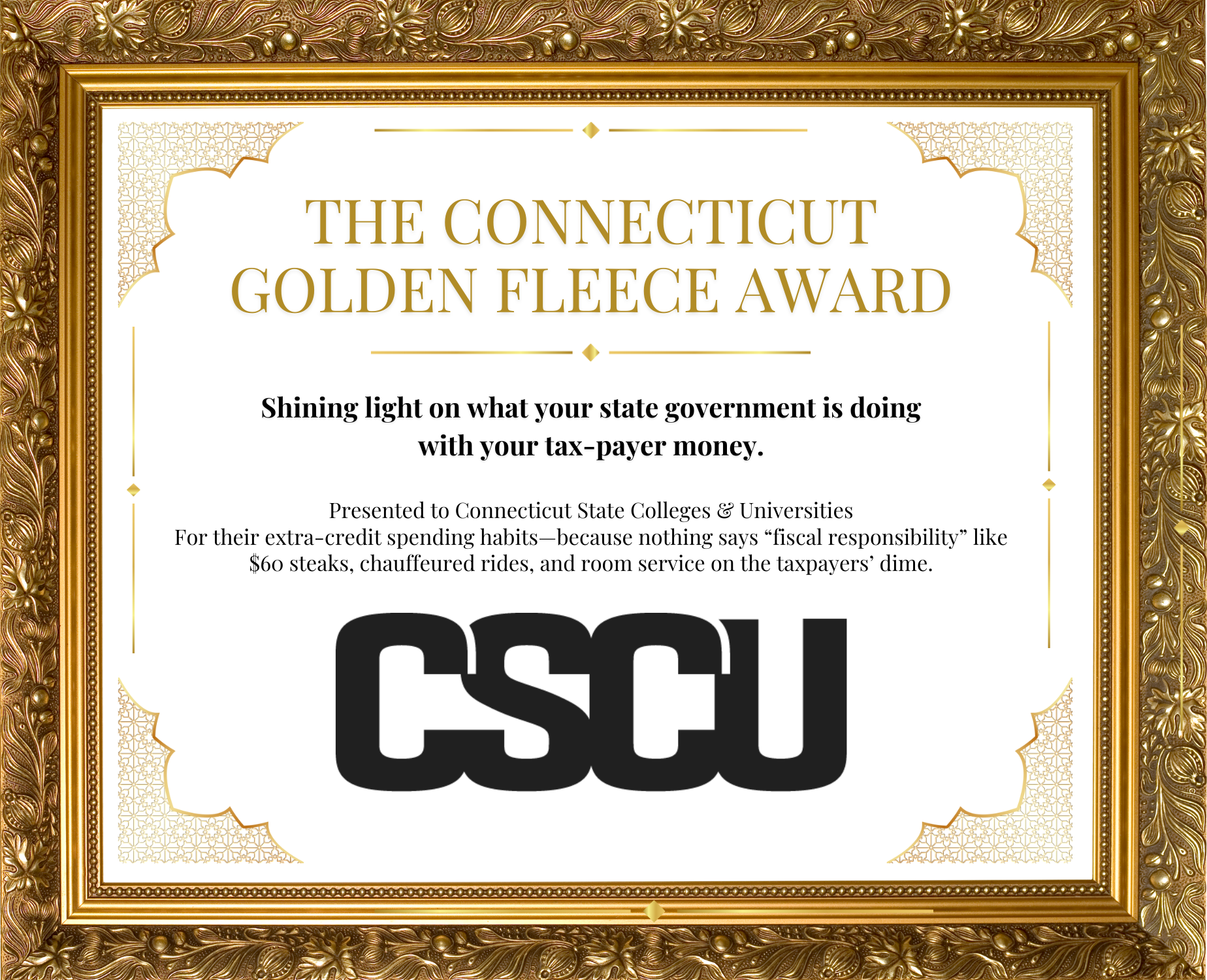 Senators Gordon and Sampson Unveil Inaugural Connecticut Golden Fleece Award, Presented to CSCU - CT Senate Republic