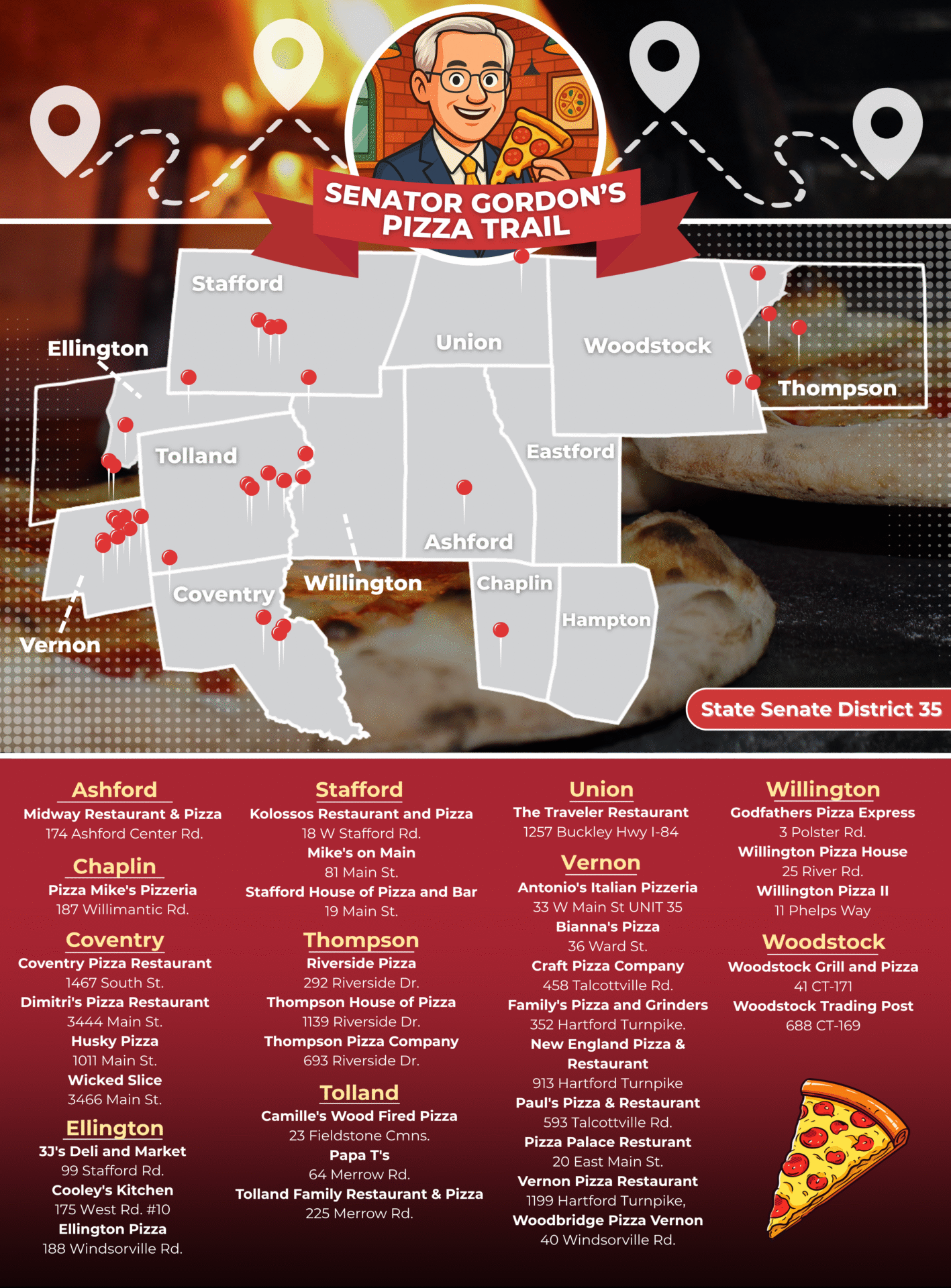 Senator Jeff Gordon Embarks of the 35th State Senate District Pizza Trail - CT Senate Republic